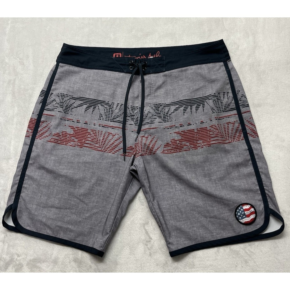 Travis Mathew Board Short Men 36 Gray Geometric Stretch Pockets 9in Excellent